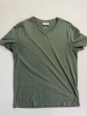 Lacoste Men's V-Neck Pima Cotton Tee in Olive